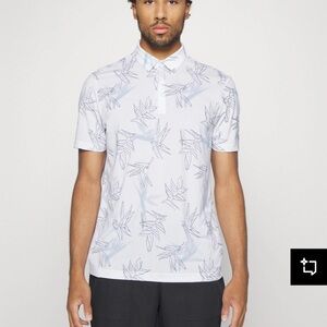 White and Gray Leaf Print Men's Shirt